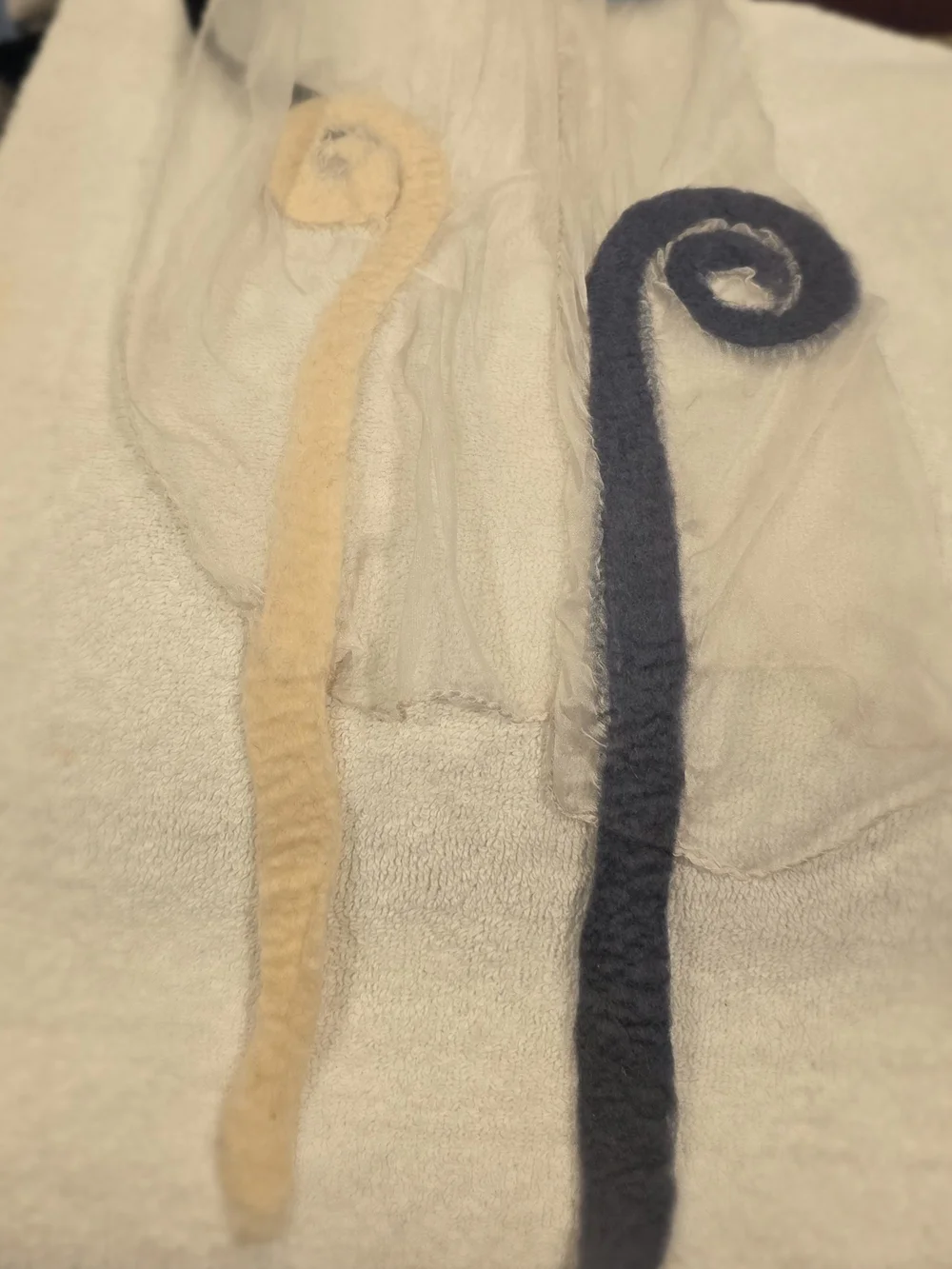 Vintage 1970's SILK VOILE ART SCARF with Swirl WOOL/Felt Detailing OOAK